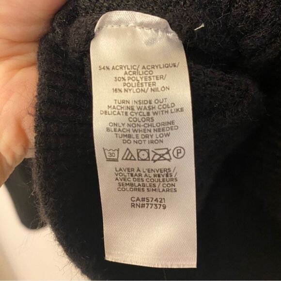 Ann Taylor black stretch cable knit pearl embellished sweater boat neck M - Picture 5 of 9